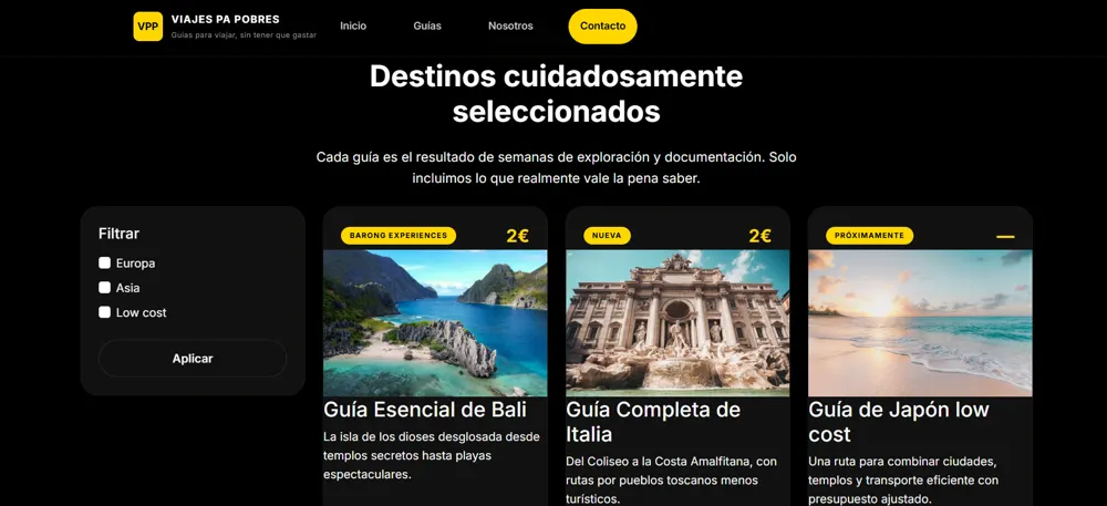 Captura de la web Viajes pa pobres